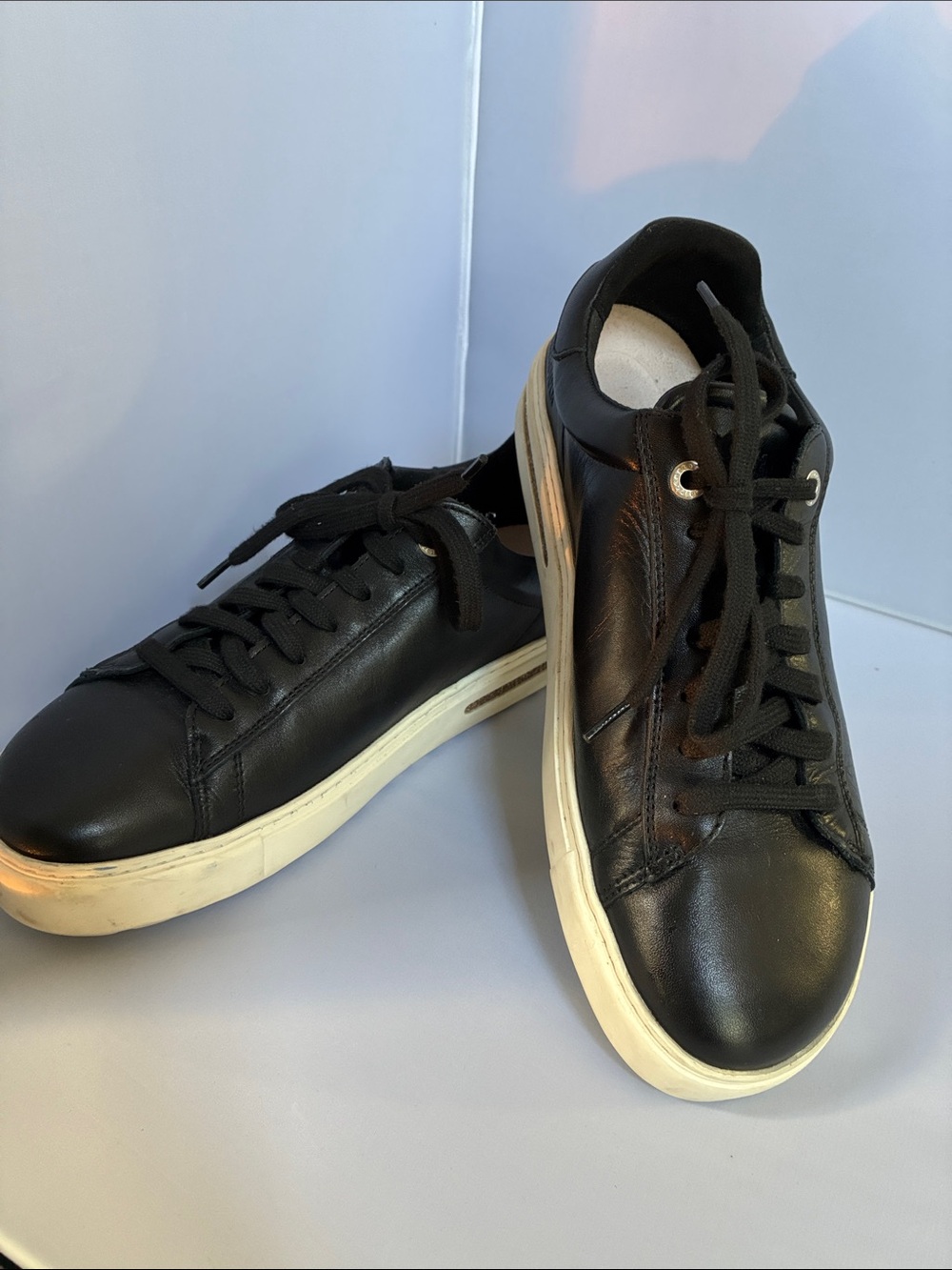 Birkenstock Black Leather Sneakers with Cream Sole